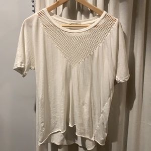 White ragdoll tee with mesh on front